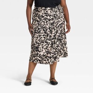 Ava & Viv - Women's Midi Wrap Skirt - Ava & Viv Black Abstract Black